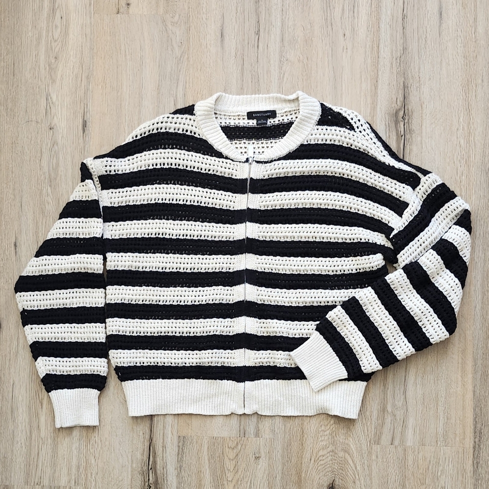 Open Knit Bomber Jacket Striped 100% Cotton